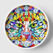 Katze in geometrischen, mehrfarbigen Formen künstl Uhr (Vorderseite)