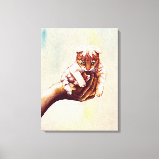 KATZE IN HAND LEINWANDDRUCK (Vorderseite)