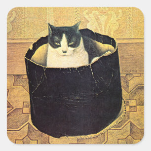 Katze in Hatbox, Solomon Meijer Quadratischer Aufkleber