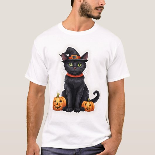 Katze in Hexenkostüm T-Shirt (Vorderseite)