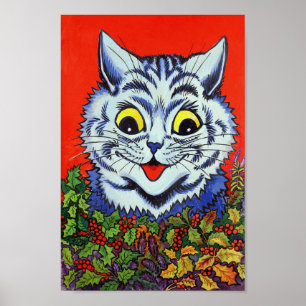 Katze in Holly, Louis Wain Poster