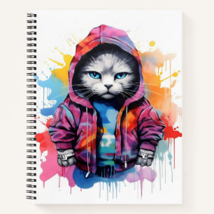 Katze in Hoodie Colorful Graffiti Notizblock