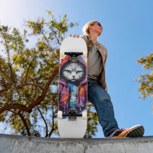 Katze in Hoodie Colorful Graffiti Skateboard