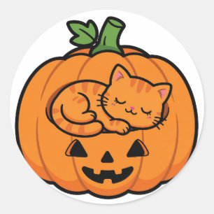 Katze in Jack O Lantern Halloween Runder Aufkleber