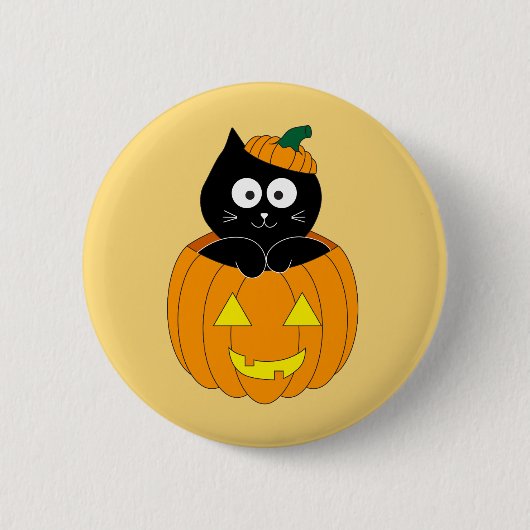 Katze in Jack O'Lantern Halloween-Button Button (Vorderseite)