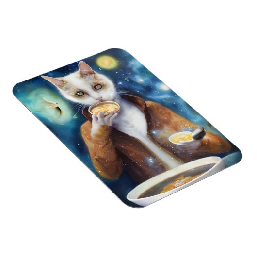 Katze in Jumpsuit Essen Suppe KI generiert Kunst Magnet (Rechte Seite)