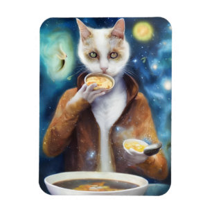 Katze in Jumpsuit Essen Suppe KI generiert Kunst Magnet