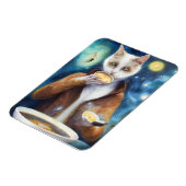 Katze in Jumpsuit Essen Suppe KI generiert Kunst Magnet (Linke Seite)