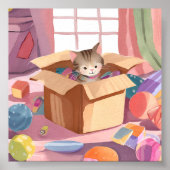 Katze in Karton | Kätzchen Aquarell Katze Poster (Vorne)