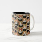 Katze in Kimbap niedliches schmackhaftes Design Zweifarbige Tasse (VorderseiteRechts)