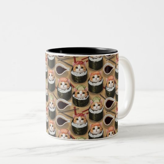 Katze in Kimbap niedliches schmackhaftes Design Zweifarbige Tasse (VorderseiteRechts)