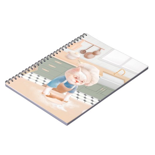 Katze in Koch, die Teig in der Küche rollt Notizblock (Linke Seite)