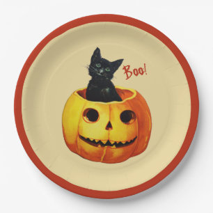 Katze in Kürbis Halloween-Papierteller Pappteller