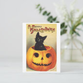 Katze in Kürbis Postkarte (Stehend Vorderseite)