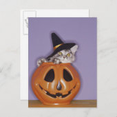 Katze in Kürbishut Postkarte (Vorne/Hinten)