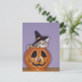 Katze in Kürbishut Postkarte (Stehend Vorderseite)