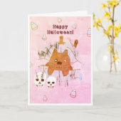 Katze in Kürbiskandy Mais Schädel Kids Halloween Karte (Gelbe Blume)