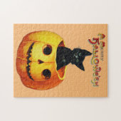 Katze in Kürbiskreide Halloween Kidlren-Puzzle Puzzle (Horizontal)