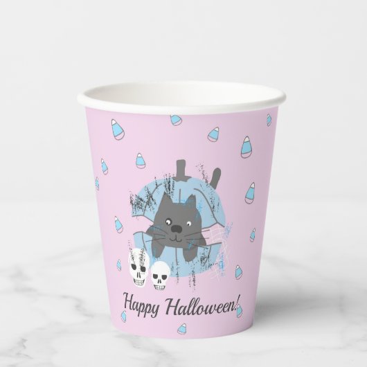 Katze in Kürbiskugel Kandy Mais Kids Halloween Pap Pappbecher (Vorderseite)