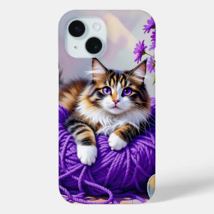 Katze in lila Garn und Blumen   Case-Mate iPhone Hülle