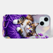 Katze in lila Garn und Blumen Case-Mate iPhone Hülle (Rückseite (Horizontal))