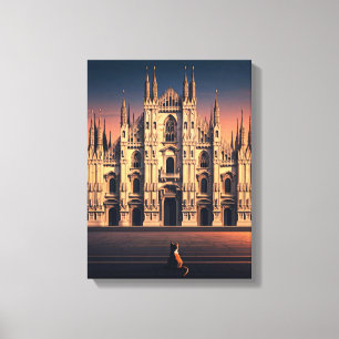 Katze in Mailand Duomo Stretched Canvas Print Leinwanddruck
