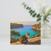 Katze in Mallorca Spanien Reisen Postkarte (Stehend Vorderseite)