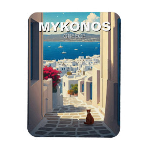 Katze in Mykonos Greece Cyclades Travel Magnet