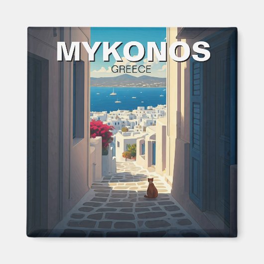 Katze in Mykonos Greece Cyclades Travel Magnet (Vorne)
