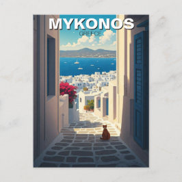 Katze in Mykonos Greece Cyclades Travel Postkarte