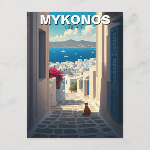 Katze in Mykonos Greece Cyclades Travel Postkarte