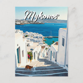 Katze in Mykonos Greece Cyclades Travel Postkarte