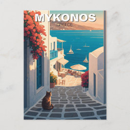 Katze in Mykonos Griechenland Cyclades Travel Suns Postkarte