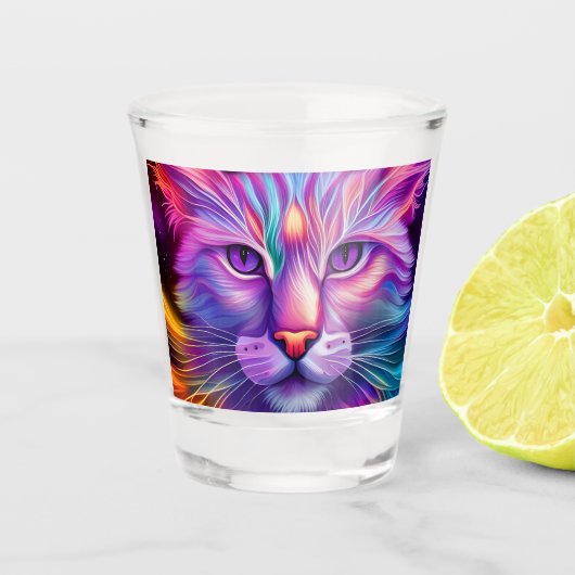 Katze in Neonfarben Schnapsglas (Vorderseite)