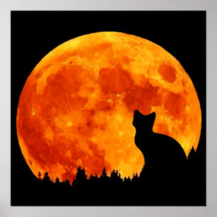 Katze in orangefarbenem Mond Poster