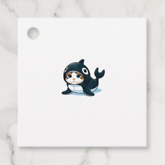 Katze in Orca Kostüm Geschenkanhänger (Vorderseite)