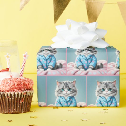 Katze in Pajamas Geschenkpapier (Geburtstagsparty)