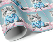 Katze in Pajamas Geschenkpapier (Rolleneckpunkt)