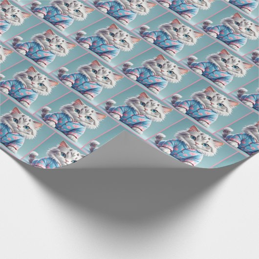 Katze in Pajamas Geschenkpapier (Ecke)