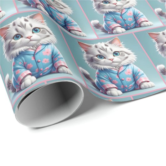 Katze in Pajamas Geschenkpapier (Rolleneckpunkt)