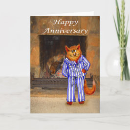 Katze in Pajamas, glücklicher Jahrestag Karte