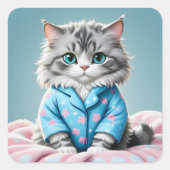 Katze in Pajamas Quadratischer Aufkleber (Vorderseite)
