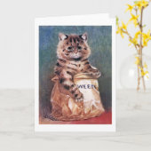 Katze in Papiertasche, Louis Wain Karte (Gelbe Blume)