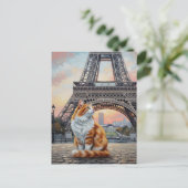 Katze in Paris Eiffelturm Postkarte (Stehend Vorderseite)