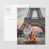 Katze in Paris Eiffelturm Postkarte (Vorne/Hinten)