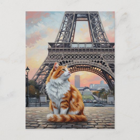 Katze in Paris Eiffelturm Postkarte (Vorderseite)