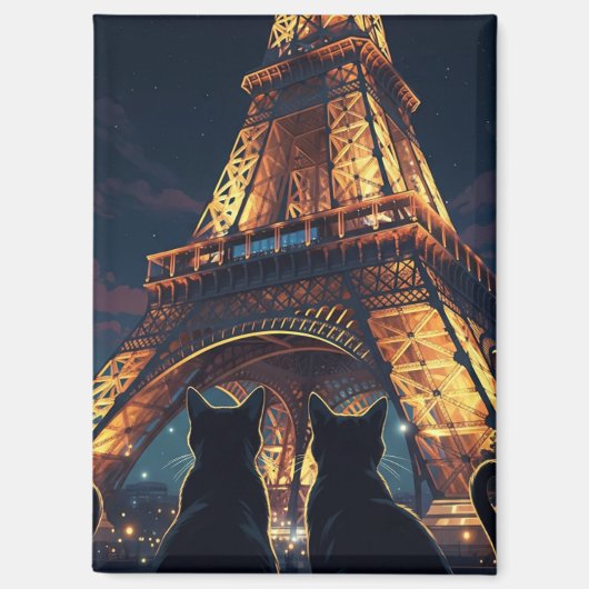 Katze in Paris Eiffelturm Postkarte Magnet (Vorderseite)