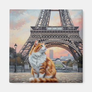 Katze in Paris Eiffelturm Postkarte Magnet
