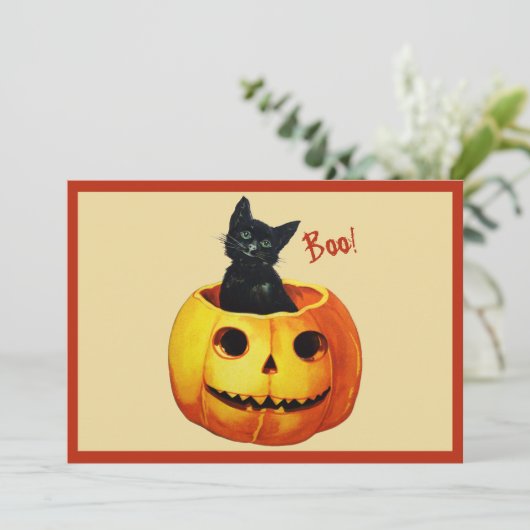 Katze in Pumpkin Feiertagskarte (Stehend Vorderseite)