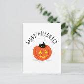 Katze in Pumpkin glücklich Halloween Postkarte (Stehend Vorderseite)